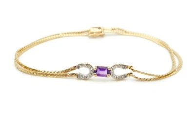 14k Yellow Gold Amethyst Diamond Bracelet Horseshoe 7.25" - Изображение 1 из 4