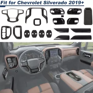 Kits de molduras interiores de fibra de carbono de 18 piezas para accesorios Chevy Silverado 2019-2021 - Imagen 1 de 23