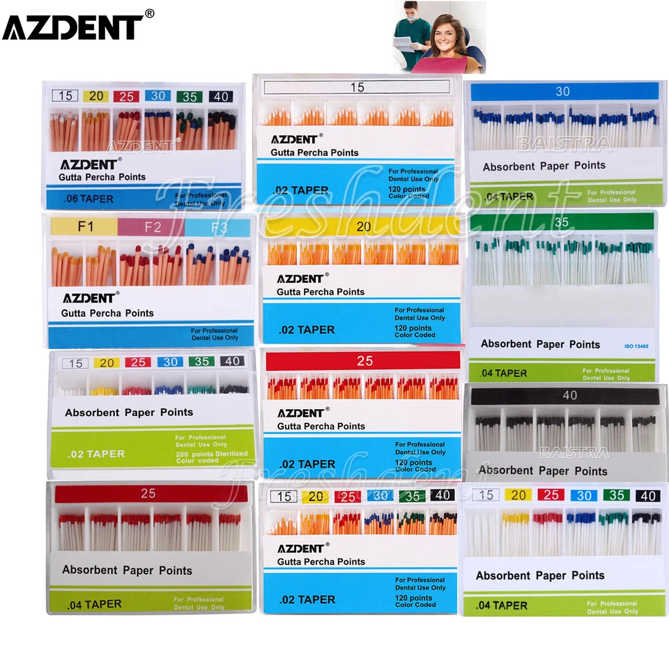 AZDENT Dental Eododontic Root Canal Absorbent Paper Points/Gutta Percha Points - Image 1 of 1