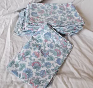 16 Handmade Cotton Napkins; floral design, 18" x 20"; blue, green, red. - Picture 1 of 3