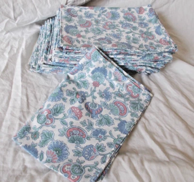 16 Handmade Cotton Napkins; floral design, 18" x 20"; blue, green, red. - Image 1 of 3