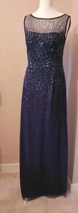 JS Collections Long Sequin Evening Dress Navy Size 12 Illusion Neckline RRP £200 - Picture 1 of 9
