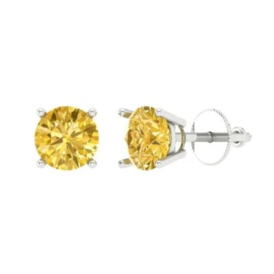 Yellow Zirconia Stud Earrings for Women, Screw back (1.5 cttw, 6mm, Round-Cut) - Image 1 of 4