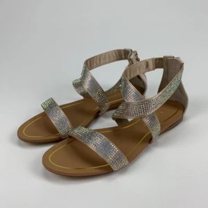 Enzo Angiolini Womens Eapersuit Ivory Studded Rhinestone Flat Sandals Size 6 - Picture 1 of 6