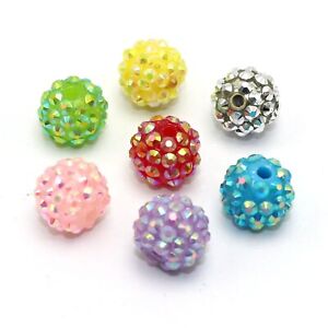 100 Pcs Mixed Colour Acrylic Rhinestone Pave DISCO Ball Beads 14mm Wholesales