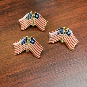 Set of 3 Liberia Flag & US Crossed Double Flag Lapel Pins - Picture 1 of 2