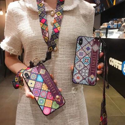 For iPhone Samsung +Necklace 2 Lanyard Wrist Strap Stand Holder Phone Case Cover - Image 1 of 4