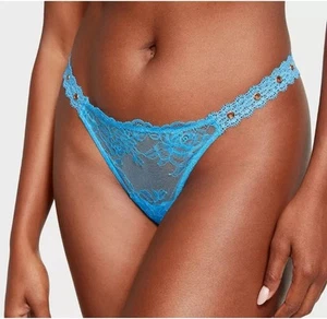 NWT Victoria's Secret XL Light Blue grommets V String Lace Thong Panty   - Picture 1 of 7