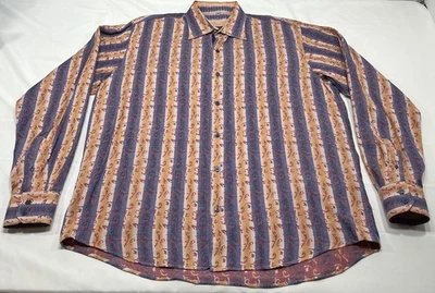 Camisa con botones Visconti Uomo 2 capas de algodón mercerizado para hombre XL a rayas ornamentada Foto 1 de 4