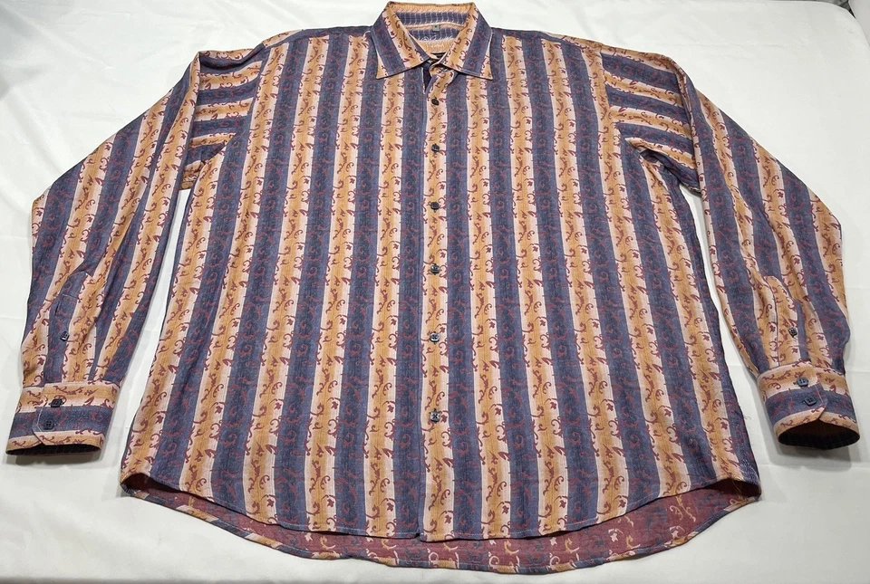 Camisa con botones Visconti Uomo 2 capas de algodón mercerizado para hombre XL a rayas ornamentada Foto 1 de 4