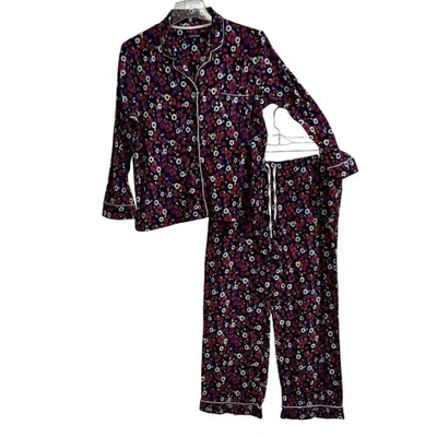 Conjunto de pijama Ellen Tracy para mujer XL azul marino floral polar botón delantero 2 piezas tubería Foto 1 de 4