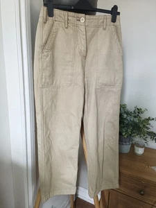 Toast Cargo Jeans Trousers Crop Workwear Beige Cotton High Waisted Pocket UK 8 - Picture 1 of 7