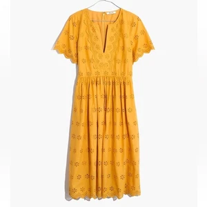 Madewell Scalloped Eyelet Midi Dress Mustard yellow Tungsten Glow Boho size 6 - Picture 1 of 15