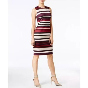 Calvin Klein Striped Sleeveless Knee Length Scuba Sheath Dress, Size 4 - Picture 1 of 10