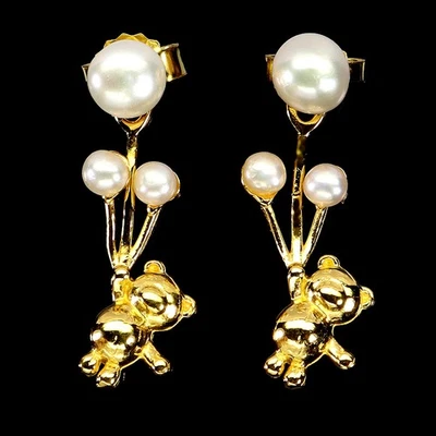 925 Sterling Silver Earrings Round Pearl 5mm Natural Gemstone Jewelry - Image 1 of 4
