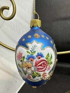 Joan Rivers 2010 blau Faberge inspiriert Ei Schmuck Glas Weihnachtsschmuck - Bild 1 von 4