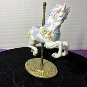Signed Willetts Designs Carousel Horse Roses Lavender Blue Brass Base Porcelain - Picture 1 of 8