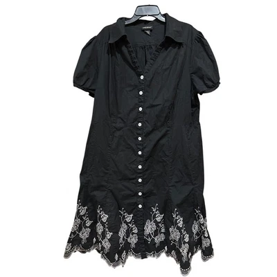 Vestido Lane Bryant para mujer talla 28 negro bordado botón delantero mezcla de algodón Foto 1 de 4