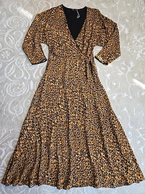 NWOT Zara Leopard Print Maxi Dress Tie Waist Side Zipper Size Small  - Image 1 of 4