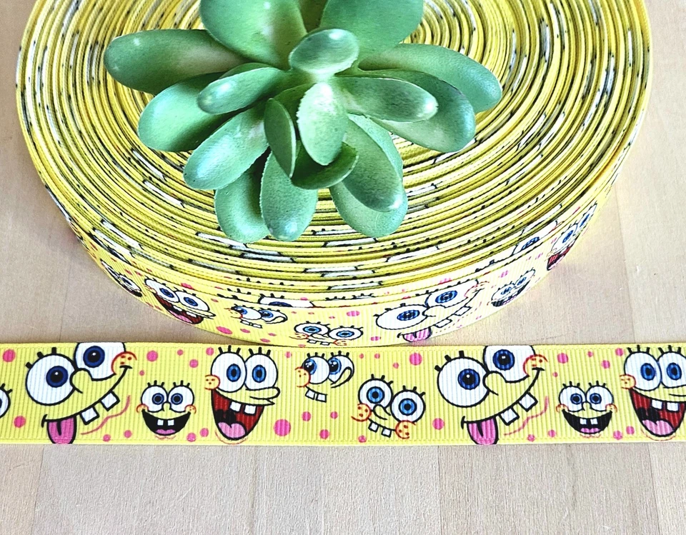 7/8" (1 YD) Cartoon Character Grosgrain Ribbon Bob Patrick Squidward  - Image 1 of 1