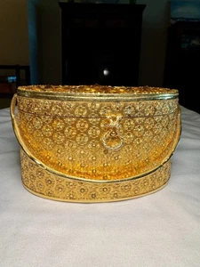 Vintage MCM Rare Walborg Metal Box Top Handled Bag Gold Rhinestones Velvet Lined - Picture 1 of 24