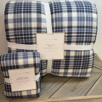 POTTERY BARN TEEN JULIAN PLAID QUILT SET, FULL/QUEEN 86" SQ (1) STND SHAM ~ BLUE - Image 1 of 4