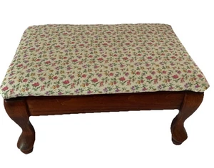 VTG Wooden Stool With Floral Chintz Upholstery -Queen Anne Legs -15”x9x 7.5” - Picture 1 of 14