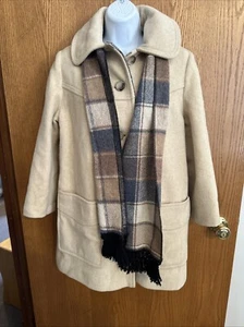 Vintage Miss Penguin Petite Wool Coat Jacket Size 8 Tan Plaid Lined M Liman Co. - Picture 1 of 10