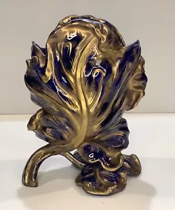Antique French Luneville Leaf Pattern Figural Cobalt Gold Vase - RARE - Picture 1 of 8