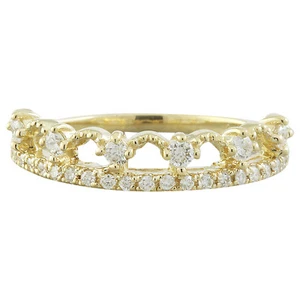 Natural Round Diamond 14k Solid Gold Stacking Tiara Crown Ring 4.5 mm for Women - Picture 1 of 22