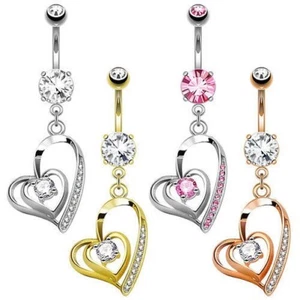 Piercing Ombelicale Gioiello Banana Stelo Tribale Cristallo Cuore Ciondolo - Foto 1 di 5