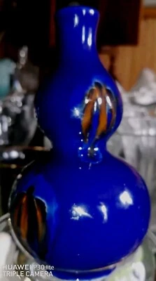 Jarrón botella tabaco calabaza doble porcelana azul cobalto de la dinastía Qing tardía china Foto 1 de 4