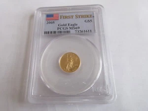 2005,  American Eagle ,  Gold ,  $5 ,  PCGS , MS69 , First Strikes  - Picture 1 of 4