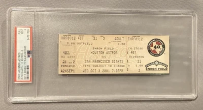 Record de caminata de la temporada 2001 de Barry Bonds con boleto completo de béisbol 171 certificado PSA 9 Foto 1 de 4