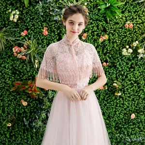 Floral Lace Shrug Bolero Bridal Wedding Tassels Wrap Shawl Cape Tops Elegant Red - Picture 1 of 21