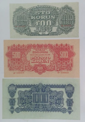 Czechoslovakia 1944 Lot of 3 specimen banknotes - Image 1 of 2