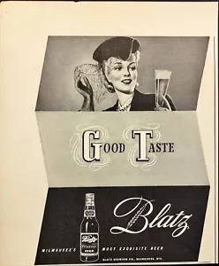 Berretto pizzo nero birra Blatz Milwaukee 1942 pubblicità stampa vintage - Foto 1 di 6