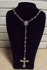 WUNDERSCHÖNER ANTIKER ART DECO ROSENKRANZ STERLINGSILBER RUND GLASKRISTALLE - Bild 1 von 7