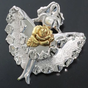 MIKIMOTO Brooch Dancer Dress Silver Pearl Rose K18 SS Authentic E0073 - Picture 1 of 4