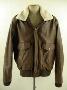 Men's XL Long XLT Adventure Bound Brown Leather Flight Jacket Sherpa Lining Trim - Picture 1 of 22