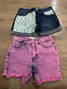Jordache Girl's Size 10 Short Snap Front Cut Off Pink/blue Stretch Shorts 2 Pack - Picture 1 of 1
