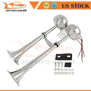 Dual Trumpet Marine Grade 304 Stainless Steel Boat Ship Electric Train Horn - Picture 1 of 6