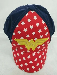Wonder Woman Hat Red & Blue & White Stars Strapback Adjustable Baseball Cap - Picture 1 of 10