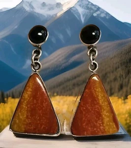 ORECCHINI PENDENTI GOCCIA DIASPRO ROSSO ONICE NERO E ARGENTO STERLING 925 nero rosso 1,5"L - Foto 1 di 8