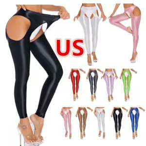 Damen Strumpfhose ouvert glänzend glänzend Tights High Waist Footless Pants - Bild 1 von 82