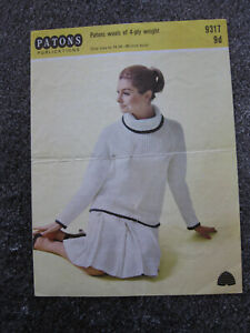 Vintage knitting pattern Patons 29317 9d Jumper turtle neck long 1950s 1960s