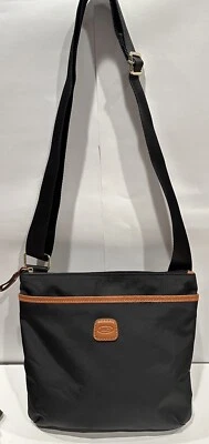 BRIC'S USA X-bag Black Nylon Brown Leather Trims Urban Envelope Crossbody Bag 36 Foto 1 de 4