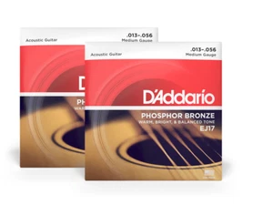 2-Pack D'Addario EJ17 Phosphor Bronze Medium Acoustic Strings (13-56) - Picture 1 of 6