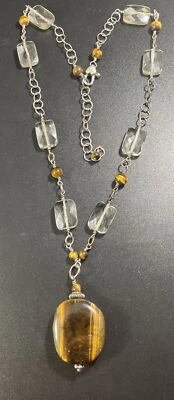 Collar de eslabones de cadena de frasco facetado ojo de tigre de plata esterlina vintage Foto 1 de 4