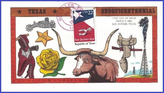 USA1 #2204 U/A COLLINS HAND PAINTED 2 FDC   Republic of Texas - Image 1 of 1
